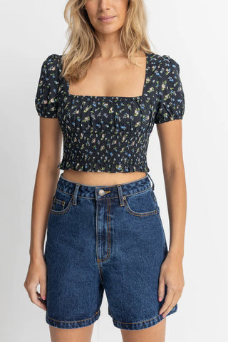 Fleur Floral Top - Black