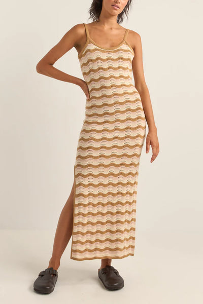 Aries Stripe Knit Midi Dress - Natural