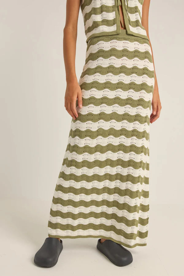 Carmen Stripe Knit Maxi Skirt -Sage