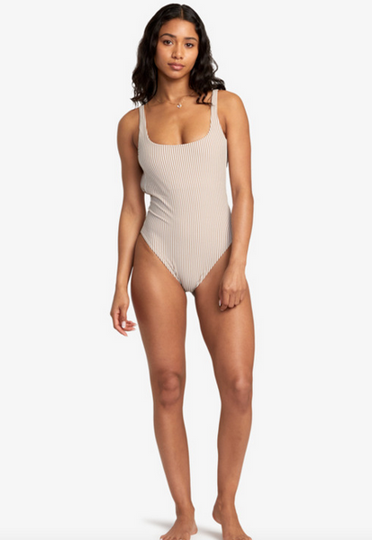 Linear Staple One-Piece Med French One-Piece Swimsuit - Workwear Brown