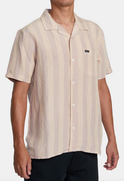 Love Stripe Short Sleeve Woven Shirt - Pale Mauve