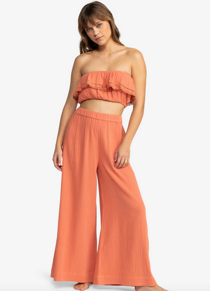 Golden Tropic Wide Leg Beach Pants - Apricot Brandy