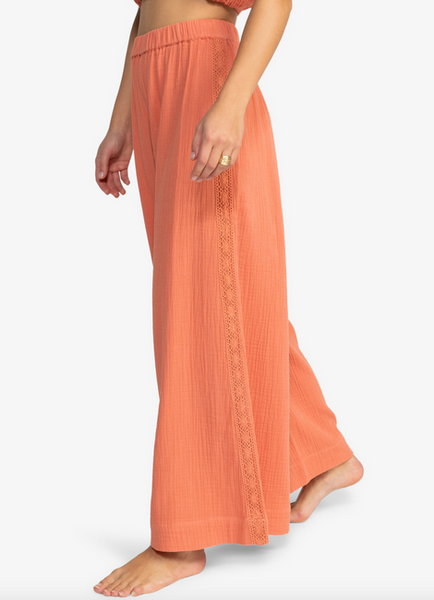 Golden Tropic Wide Leg Beach Pants - Apricot Brandy