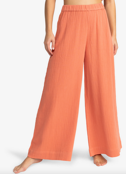 Golden Tropic Wide Leg Beach Pants - Apricot Brandy