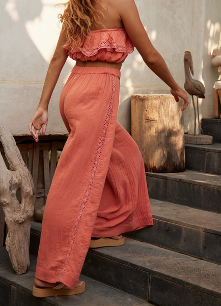 Golden Tropic Wide Leg Beach Pants - Apricot Brandy