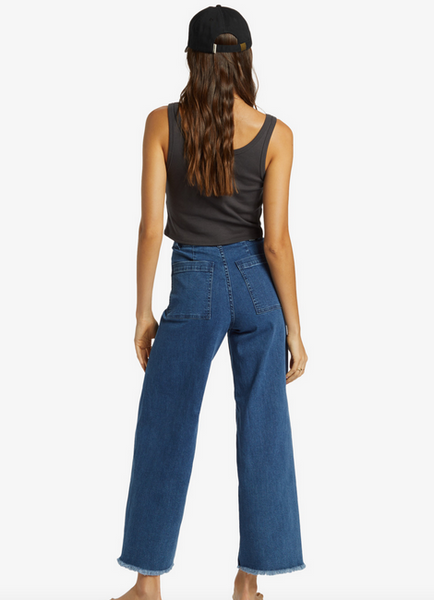 Free Fall Indigo Wide-Leg Denim Pants - Oceana Blue