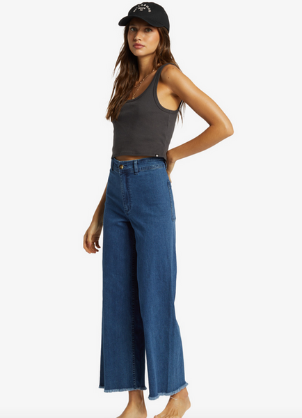 Free Fall Indigo Wide-Leg Denim Pants - Oceana Blue