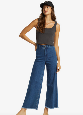 Free Fall Indigo Wide-Leg Denim Pants - Oceana Blue