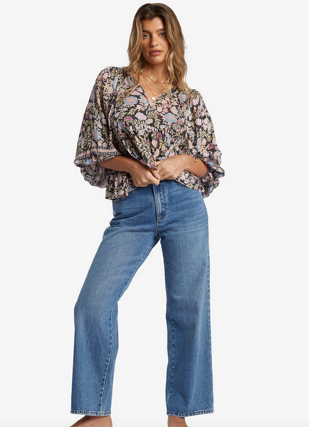 Adore You Balloon Sleeves Blouse - Black Sands