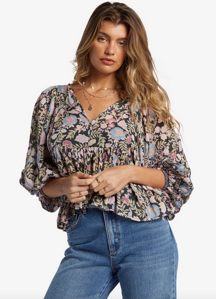 Adore You Balloon Sleeves Blouse - Black Sands