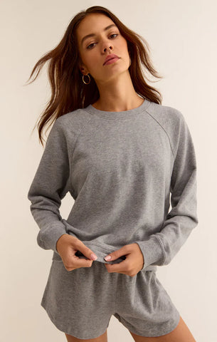 Saldana French Terry Top - Classic Heather Grey