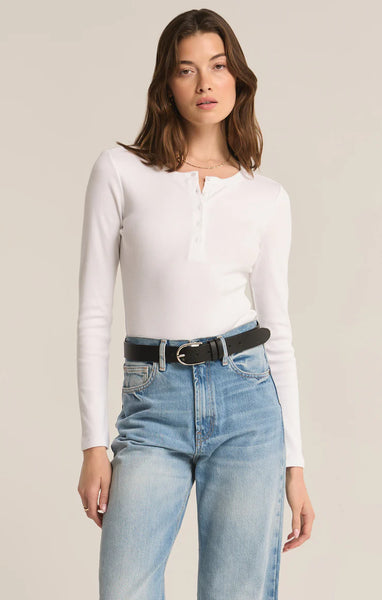 Samara Rib Henley Bodysuit - White