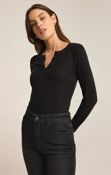 Scarlett Rib Henley - Black