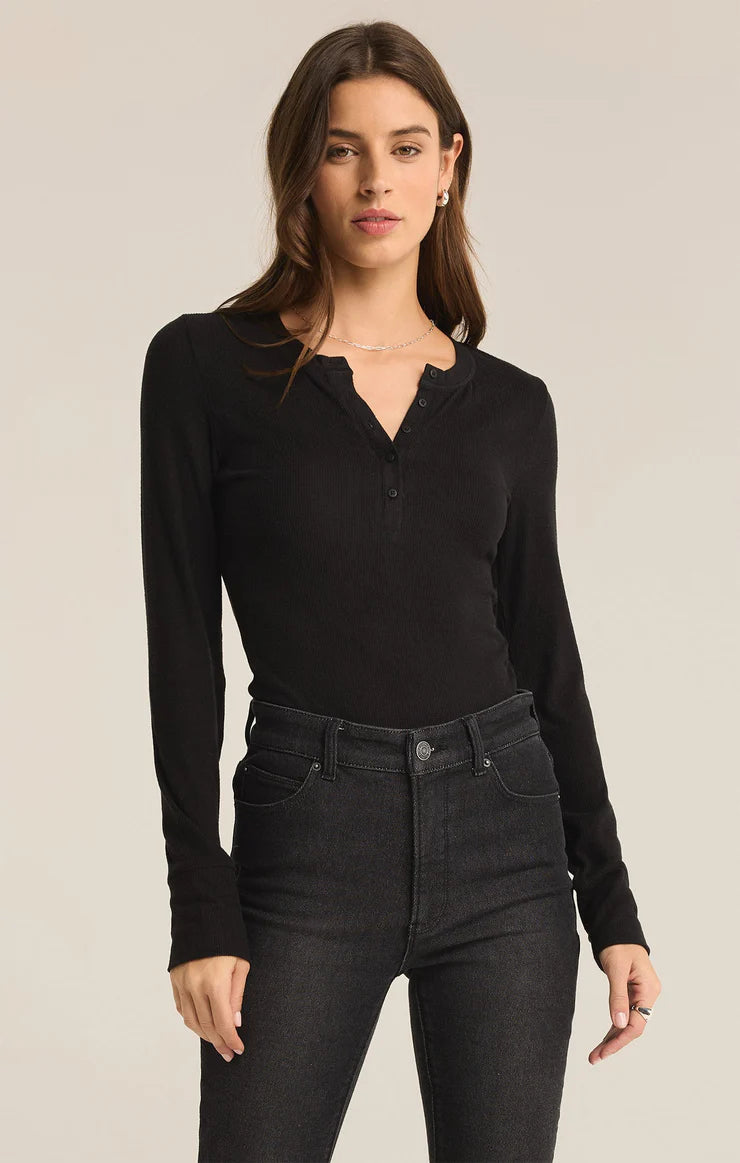 Scarlett Rib Henley - Black