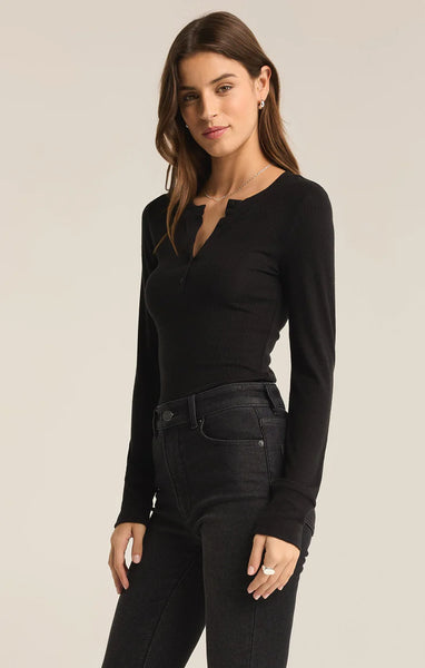 Scarlett Rib Henley - Black