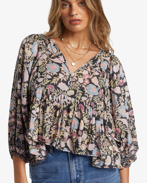 Adore You Balloon Sleeves Blouse - Black Sands